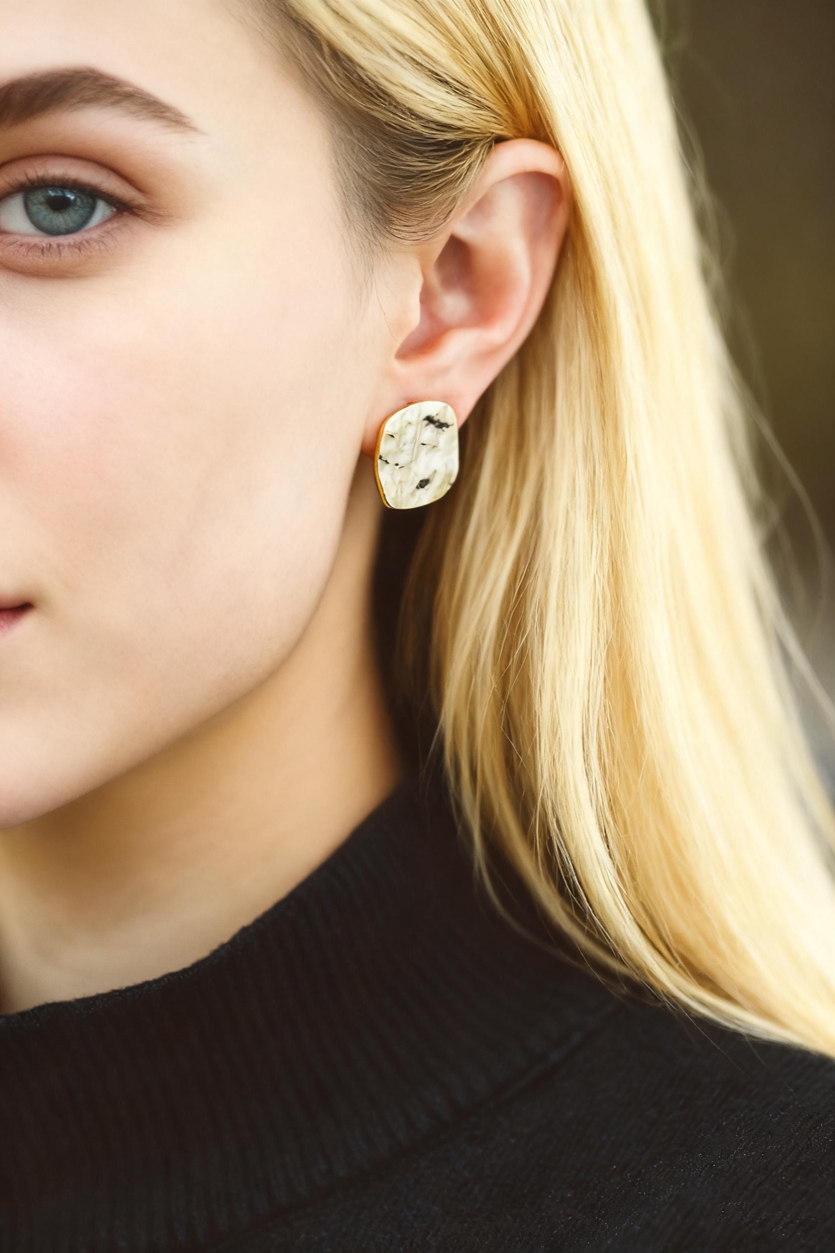 10pcs Gold/ Silver Hammered Square Earrings, Real Gold/ Rhodium plated Brass, Geometric Earring Studs (GB-4568)